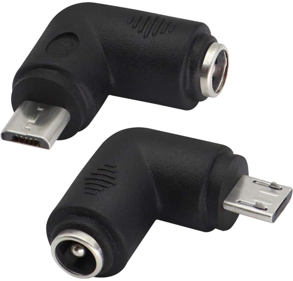 (2-pack - Micro) 90 graden DC 5,5x2,1 mm naar Micro USB 5V DC-voedingsconnector, geschikt voor mobiele telefoons, tablets, MP3-spelers en Micro USB-apparaten.