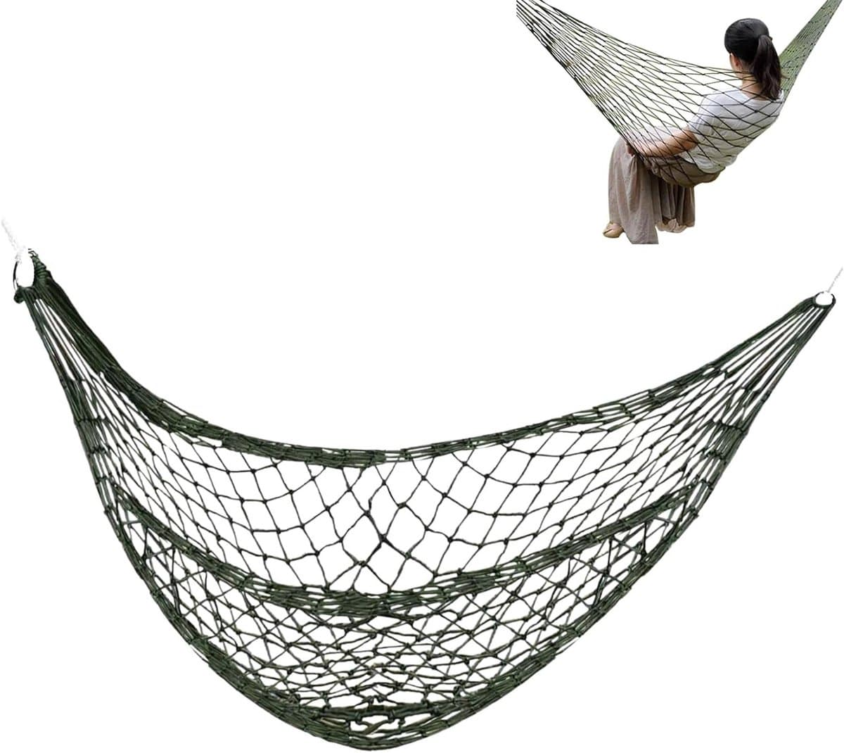Draagbare Nylon Mesh Hangmat voor 1 Persoon tot 100 kg - Ideaal voor Kamperen en Buitenactiviteiten in Groen