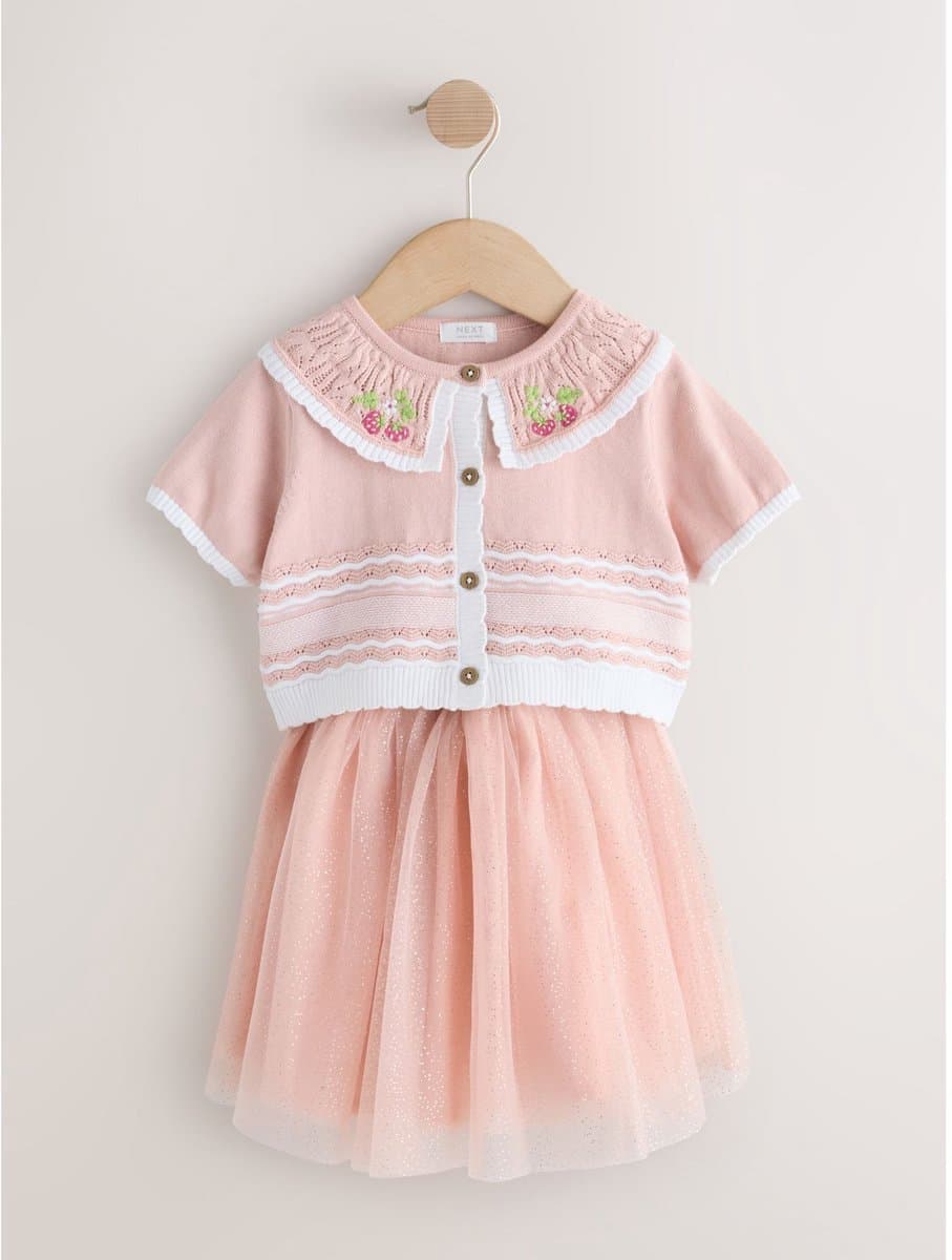 Next Set van gebreide top en mesh rok