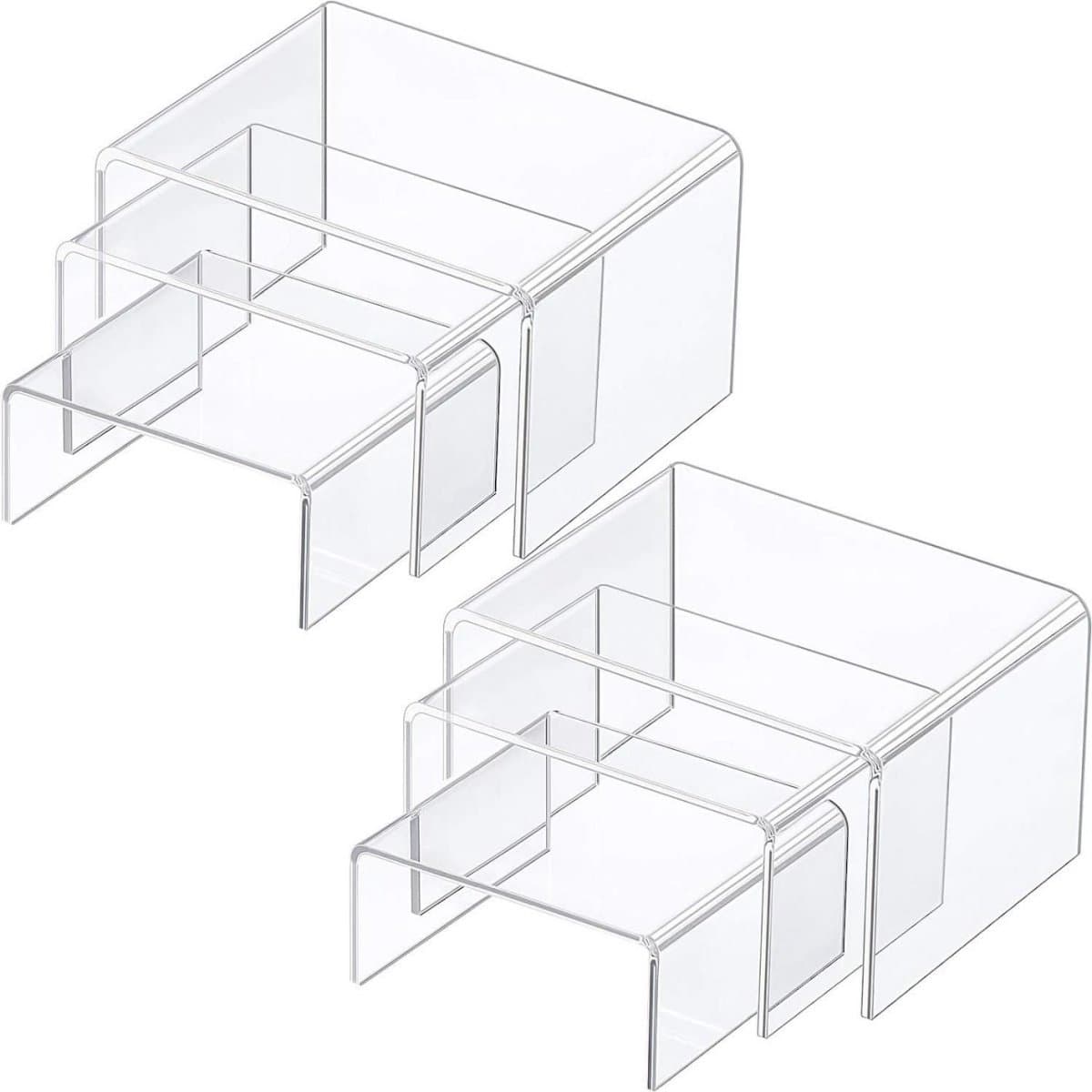 GELLDG 2 Stuks Trapsgewijze Presentatiestander - U-vormige Display Risers - Acryl Presentatiestandaards in 3 Maten - Geschikt voor Sieraden en Accessoires - Duurzaam Kunststof Materiaal - Complete Set voor Professionele Weergave