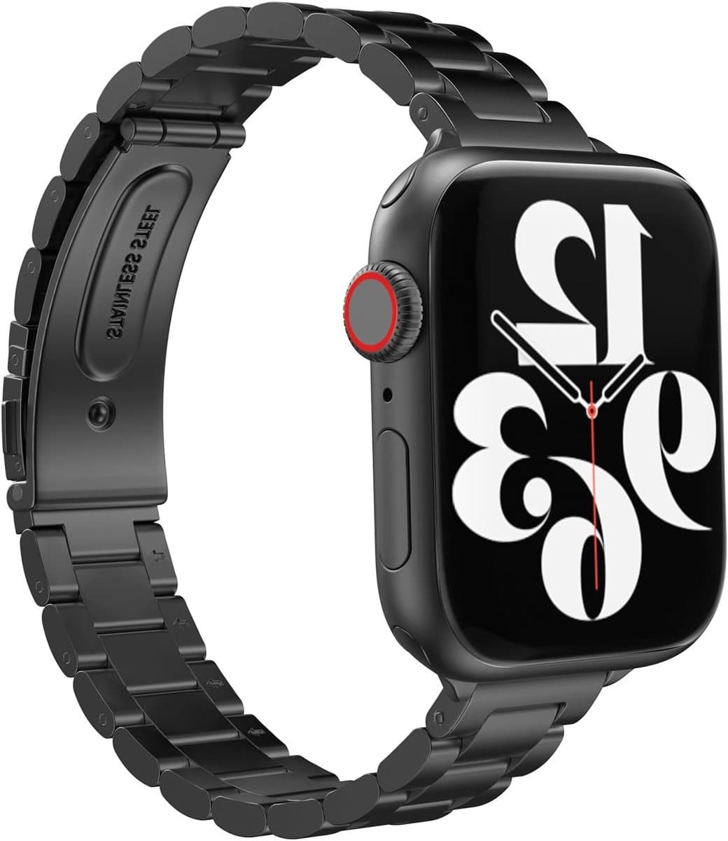 Dunne Rvs Armband voor Apple Watch Ultra en Series 1-11, Verstelbare Metalen Vervangband, Zwart, Slank en Duurzaam