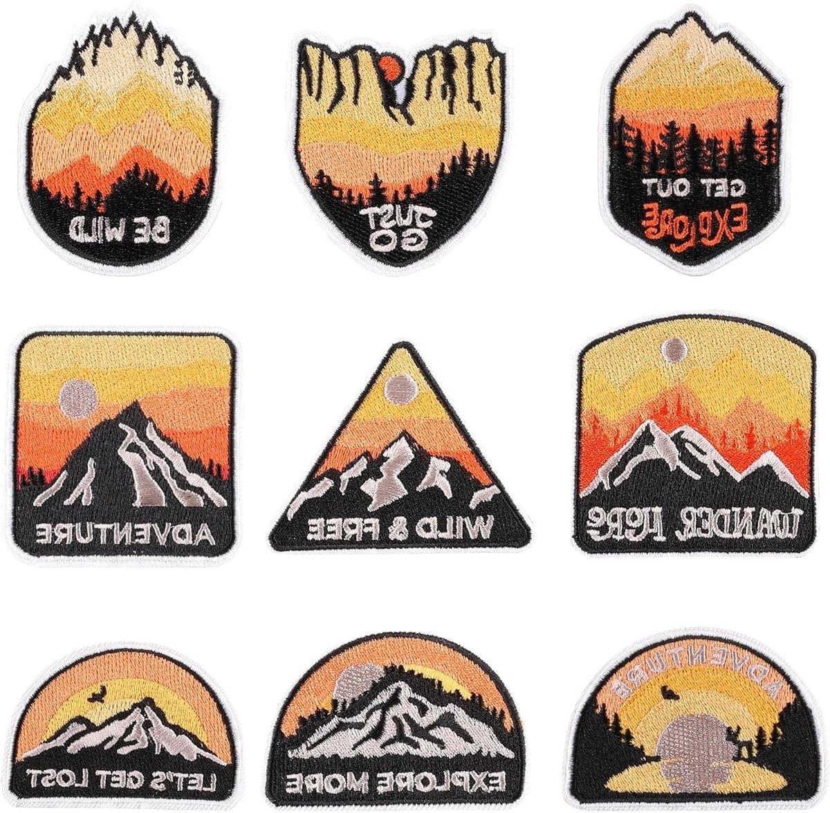 9 Stuks Geweven Landschap Ijzeren Applicaties met Bergen en Bossen voor Camping, Kleding en Creatief Naaiwerk