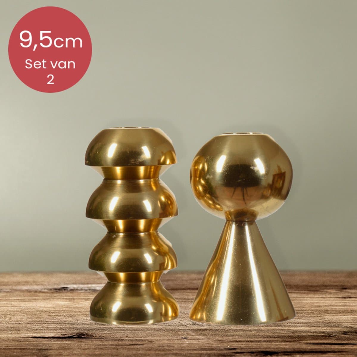 Gouden aluminium duo kandelaars voor 2 kaarsen - 9,5 cm - kerstdecoratie - kerst - luxe - voor dinerkaarsen
