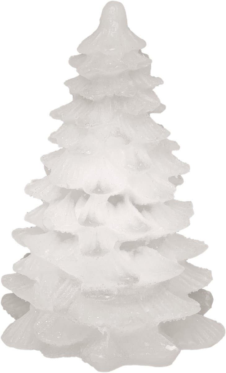Led Kaars - witte kunstmatige spar led kaars verwarmt - 12 cm hoog - Figuur led kaars - Werkt op batterijen - incl Batterijen
