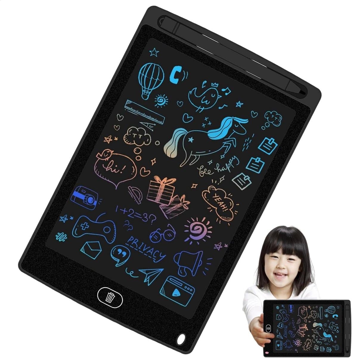LCD Tekentablet - Schrijftablet Kinderen - Creatief Leren - Drukgevoelige Lijnen - 85 Inch - Zwart