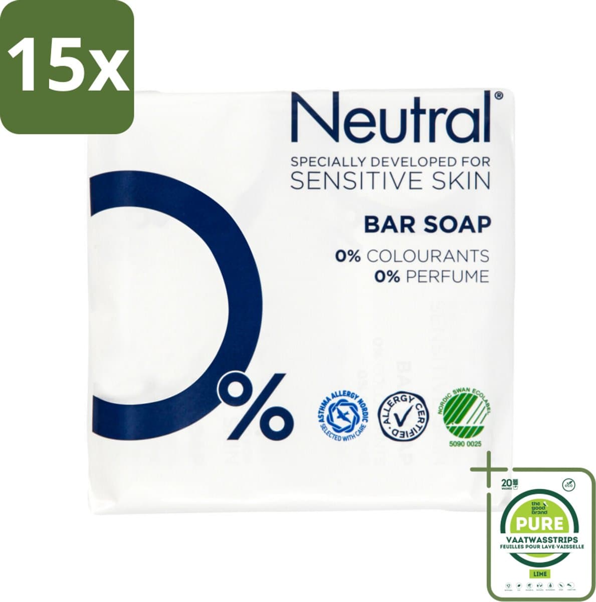 15 x Neutral Zeeptablet 2 x 100 gr - Grootverpakking - Gevoelige Huid - Droge Huid - Zeep - Zeep Parfumvrij - Huidverzorging