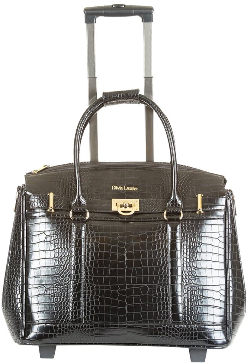 Olivia Lauren Laptoptrolley Dames / Businesstrolley - 17 inch - Kunstleer - Krokodillenprint - Jackson - Zwart Croco