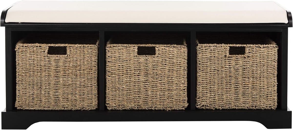 Opbergbank Wicker Grijs Wit - Comfortabele Zitbank met Opslagruimte