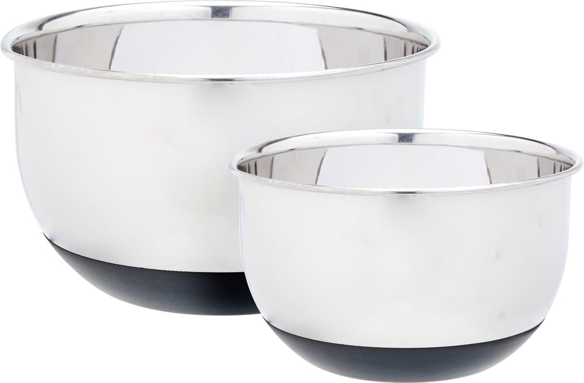 Cookinglife Beslagkom Mengkom Set van 2 - Mixing Bowl RVS - Zilver/Zwart - Antislip Vaatwasserbestendig - 16,7/20,5 cm