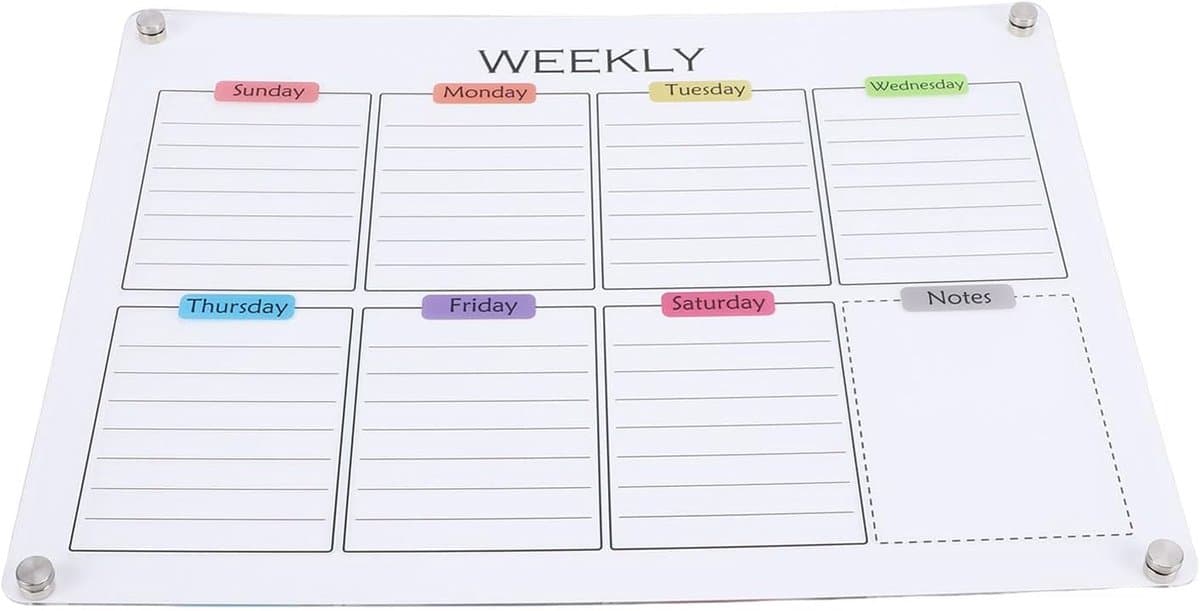 Acryl Weekplanner - Koelkast Kalender - Huishouden Plannen - Magnetische Bevestiging - 11.8x8.3 Inch - Helder