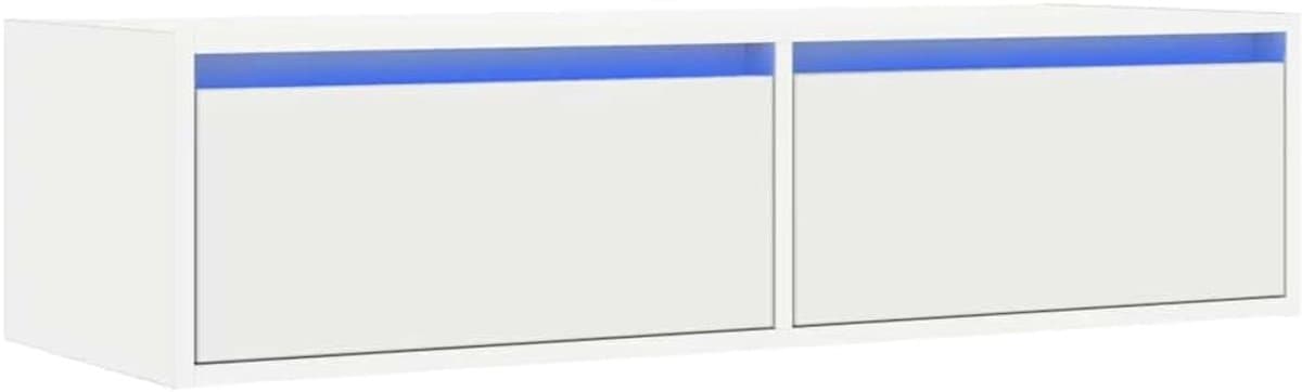 Tv-kast met led - Wandmeubel tv - Woonkamer inrichten - Geïntegreerde ledverlichting - 100 x 355 x 25 cm - Wit