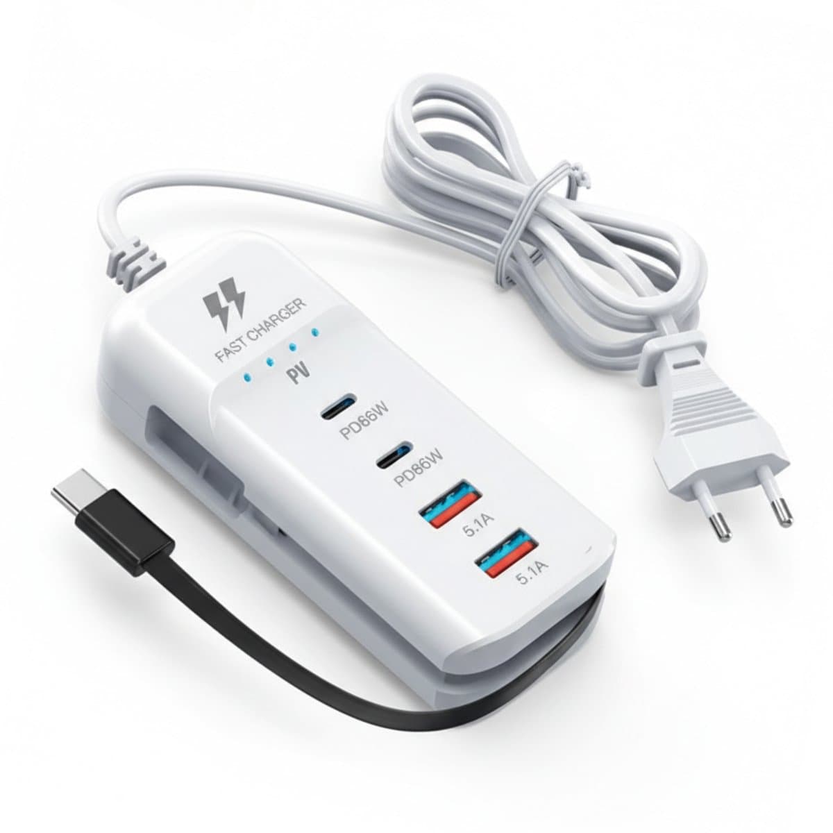 PureVolt 5 in 1 USB Desktop Oplaadstation - USB-C Multi-Poort Oplaadblok met PD 66W - Snellader voor Android & Mobiele Telefoons