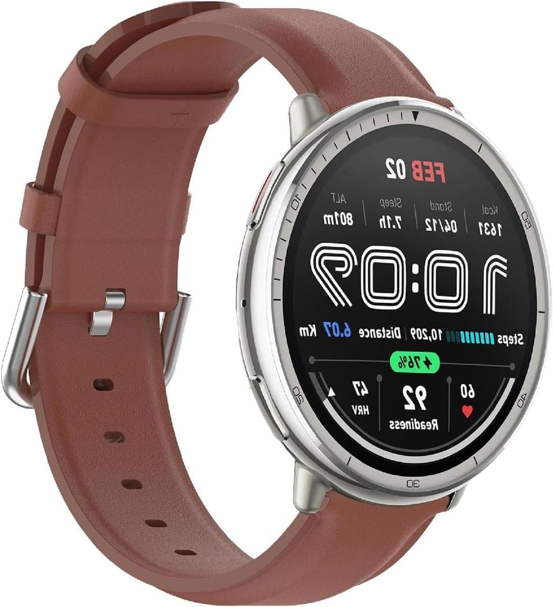 Armband compatibel met Smartwatch - Leren Band - Zwart - Comfortabel - Duurzaam - Ademend - Geschikt voor Amazfit Active 2 44 mm