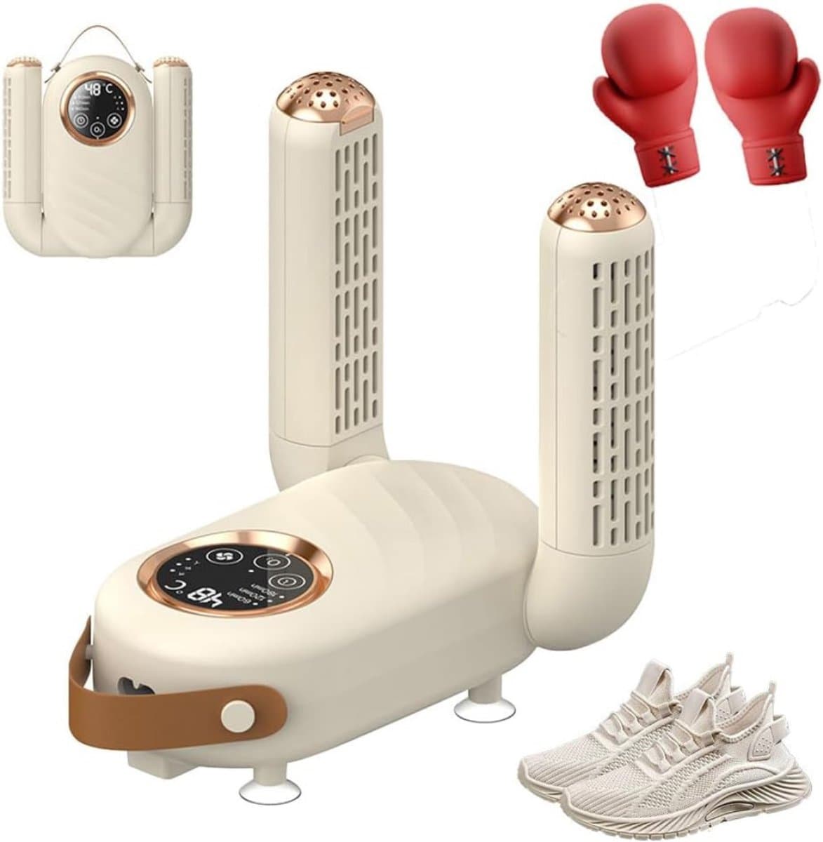 AMA® Schoenverfrisser - Schoenreiniger - Schoenenverfrisser - met Intelligente Timer - Opvouwbaar - 18x16x8cm - Kaki