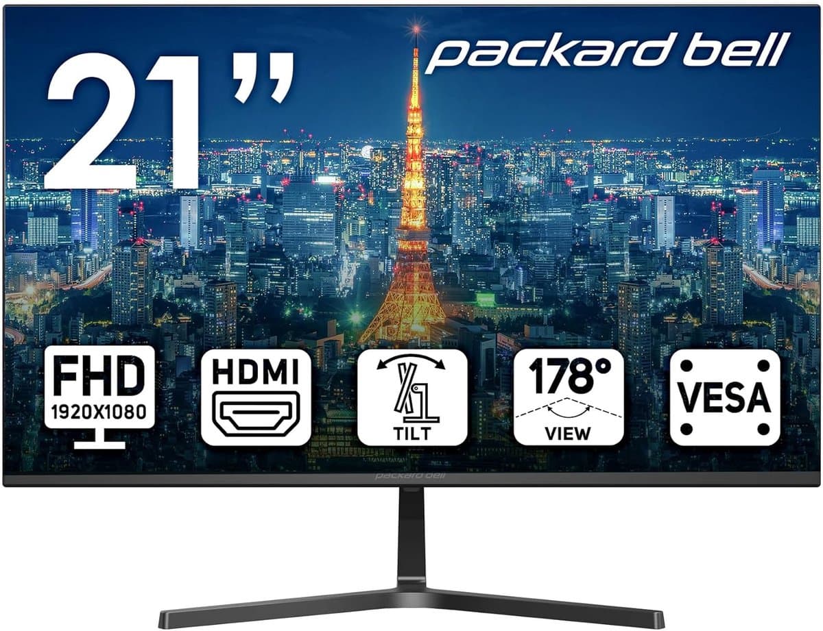 21 inch FHD monitor 1920 x 1080, 75 Hertz, ultrabreed met kantelaanpassing, VGA en HDMI input voor gaming en werk