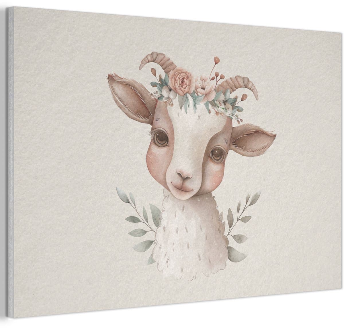 Akoestisch wandpaneel 60x40 cm - Vilt schilderij Geit - Dier - Bohemian - Bloemen - Boho - Akoestische panelen - Geluidsdempende wanddecoratie - Geluidsisolatie woonkamer - Muurdecoratie geluidspanelen