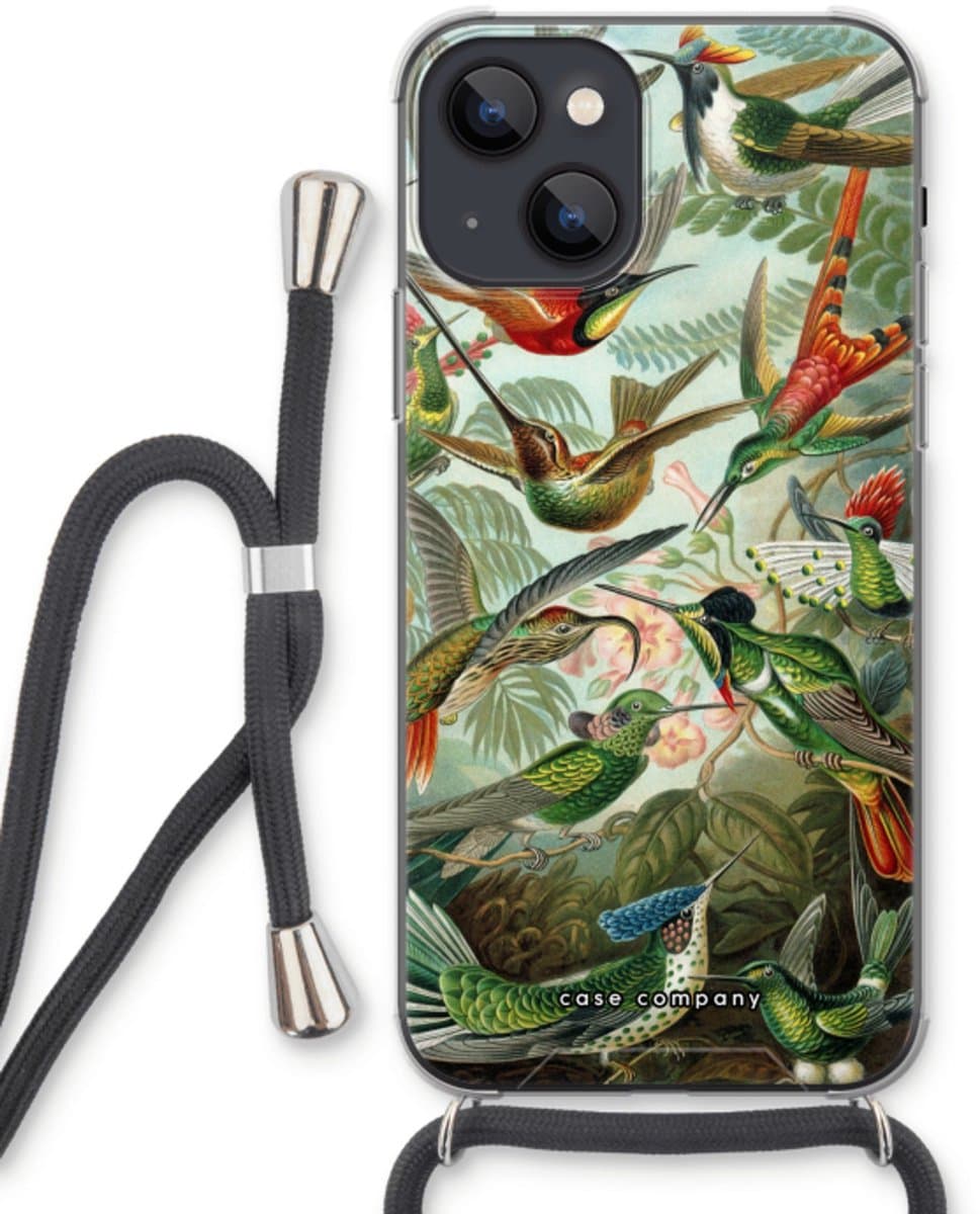 Case Company® - Hoesje met koord geschikt voor iPhone 13 hoesje met Koord - Haeckel Trochilidae - Telefoonhoesje met Zwart Koord - Bescherming aan alle Kanten en Over de Schermrand
