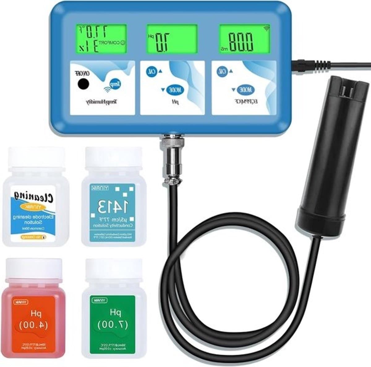 pH EC Meter - Waterkwaliteit Monitor - Hydroponisch Kweken - 6-in-1 Meting - DWC Aquarium - Wit