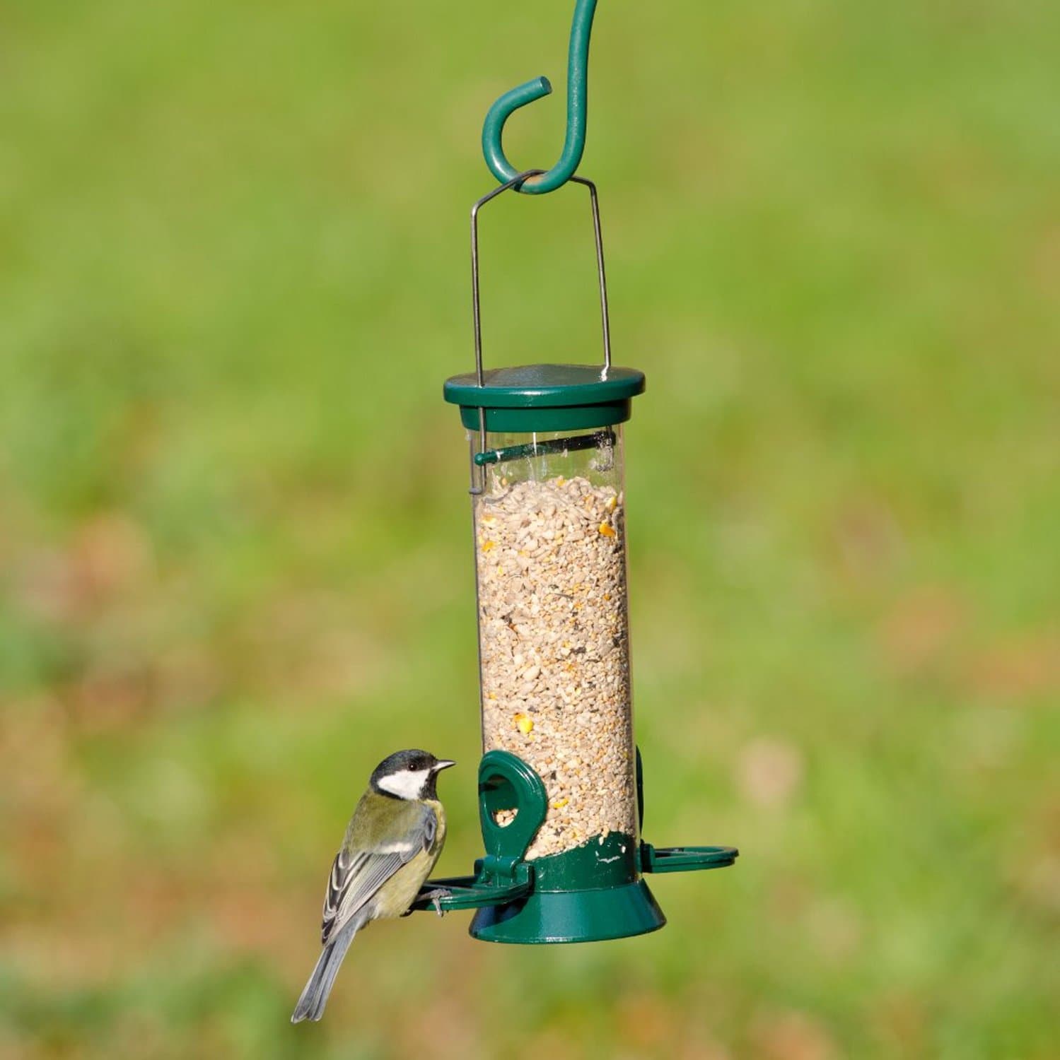 CJ Wildlife Voedersilo voor Tuinvogels - Defender - Vogelvoedersilo voor Kleine Vogels - Hangend Vogelvoederhuisje van 23cm - Vogelvoer Silo - Metaal - Groen