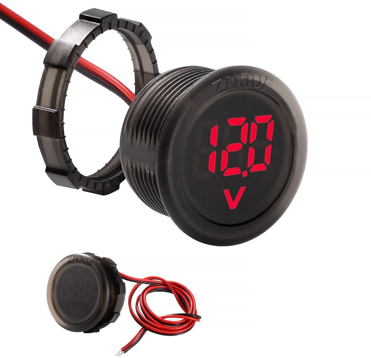 5V-100V DC LED Voltmeter voor Auto, Waterproof, Ronde 2-Draad Voltage Monitor met Omgekeerde Aansluiting Beveiliging, Geschikt voor Motor, Boot en Caravan, Rood