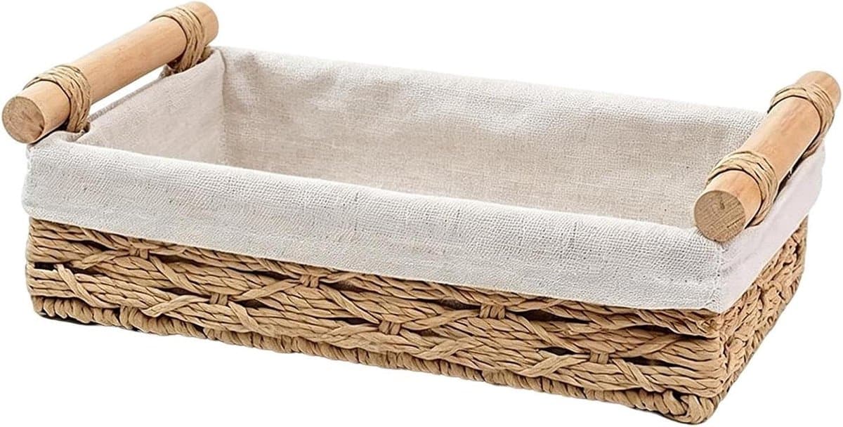 Rieten Opbergmand - Gevlochten Mand - Opbergen en Ordenen - Handgeweven Papierkoord - 25x15x8 cm - Beige