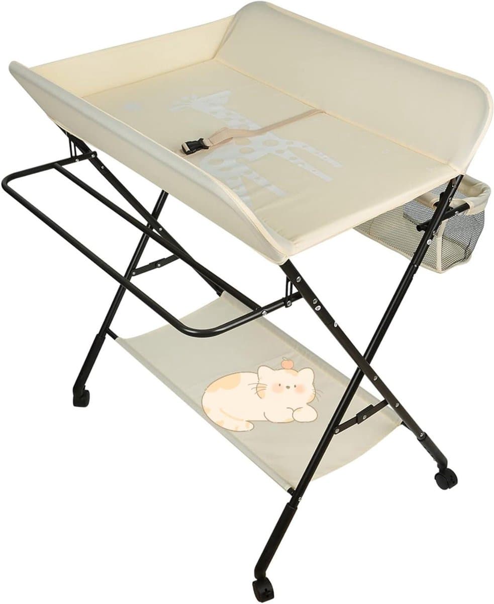 Baby Verschoontafel - Commode Badje - Baby Verzorging - Opvouwbaar Met Wielen - 80 x 66 x 98 cm - Donkergrijs