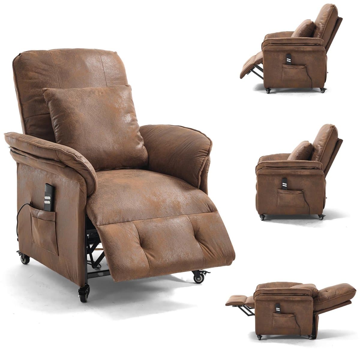 Asukale-Elektrische relaxfauteuil met dubbele motor - woonkamerbank - tv-stoel met relaxfunctie - met wielen - verstelbare rugleuning en voetensteun - zijvakken - corduroy stof - bruin