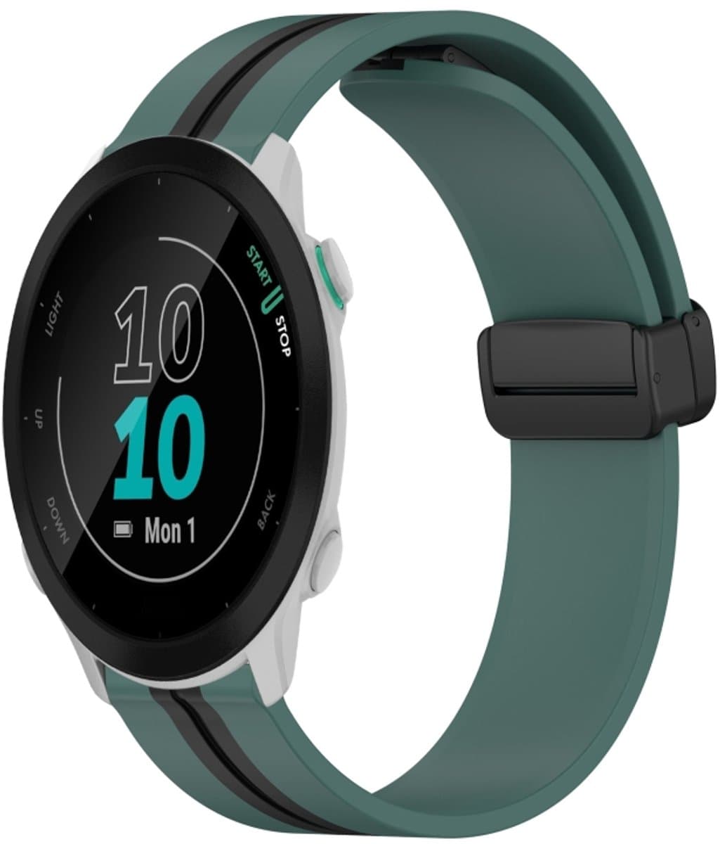 Voor Garmin Forerunner 55 20mm Opvouwbare magnetische sluiting siliconen horlogeband (olijfgroen + zwart)