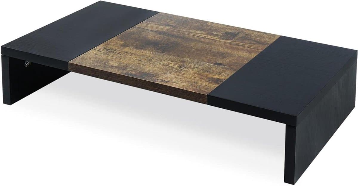 Houten Monitorverhoger - Monitorstandaard Bureau - Bureau Organisatie - Stevige Stalen Staaf - 20 inch breedte - Zwart en Bruin