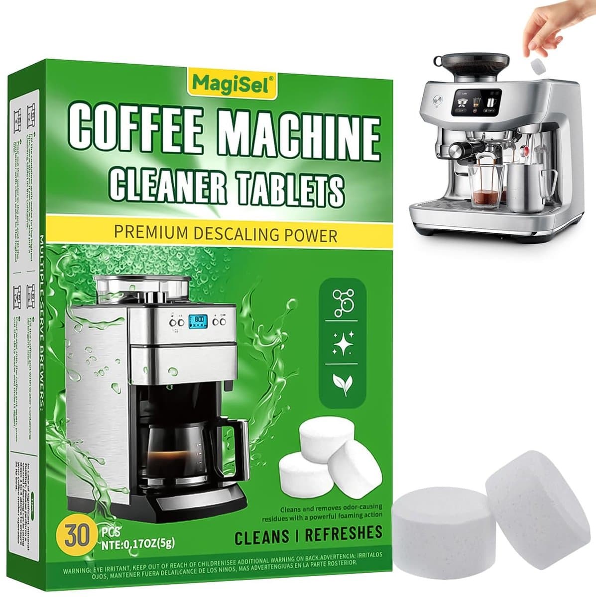 Dailygoods - Ontkalkingstabletten voor koffiezetapparaat, ontkalkingstabletten voor automatische koffiezetapparaten, 30 stuks reinigingstabletten, snelle en effectieve kalkoplossing, professionele reiniging