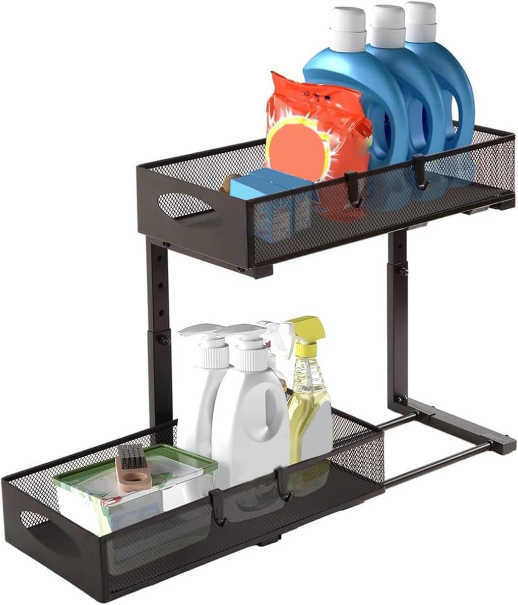 Onderbouw Organizer - Opbergsysteem - Ruimte Benutten - Verstelbare Haken - 50x40x20 cm - Zwart