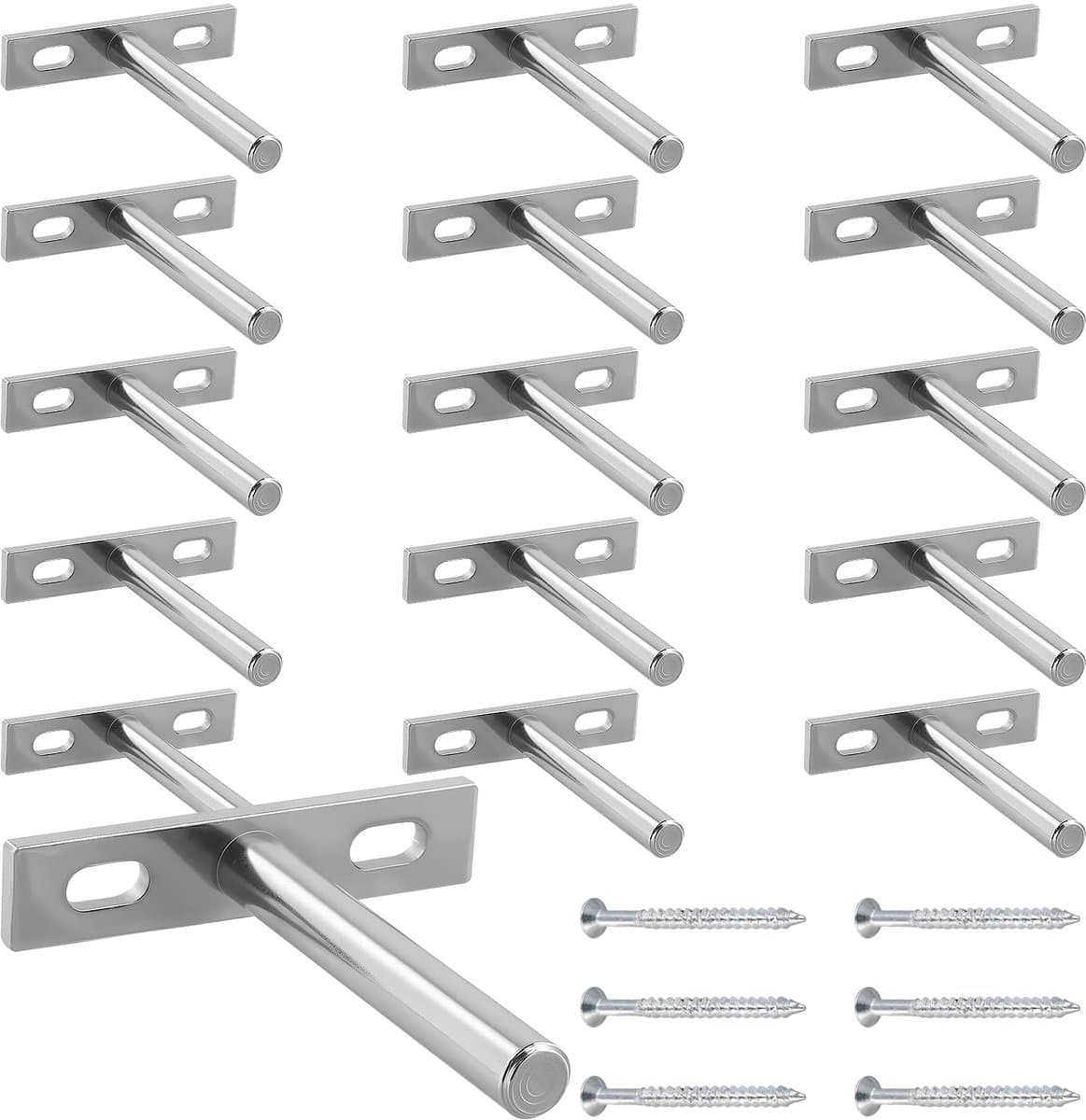 Plankdragers, 7,5 cm zilver zwevende plankhouders met schroeven, T-beugel voor wandmontage kast meubels