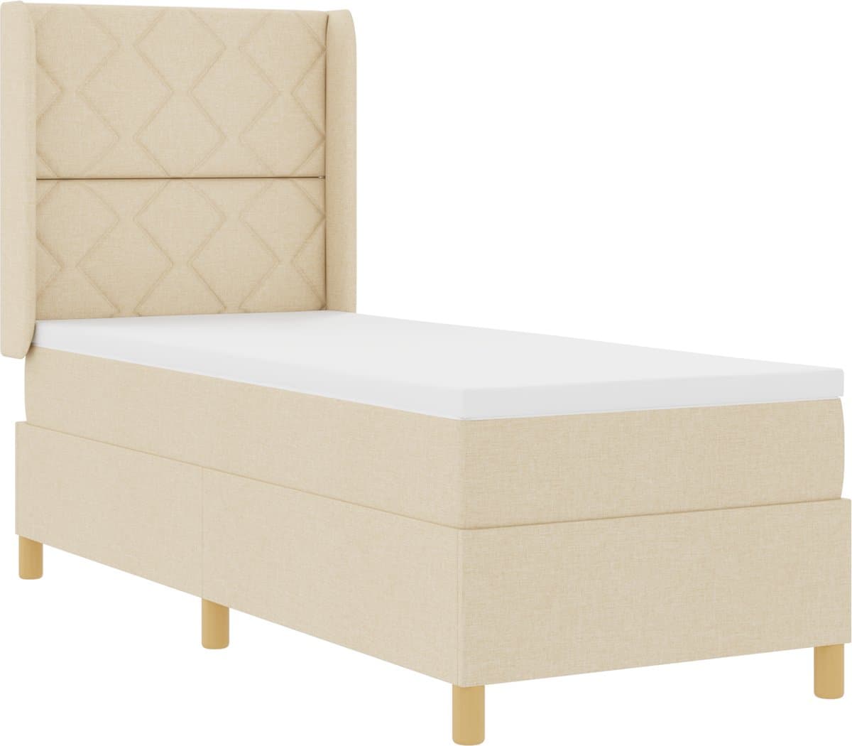 vidaXL - Boxspring - bed - met - LED-stripverlichting - Crème - 80 - x - 200 - cm - Stof