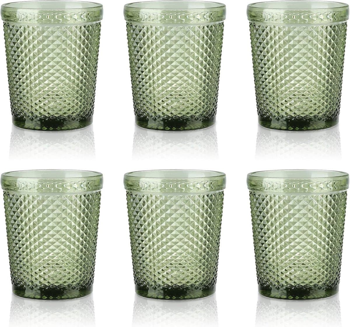 Kleurige Groene Drinkglazen Set van 6 - Vintage Waterglazen met Reliëf, Vaatwasmachinebestendig