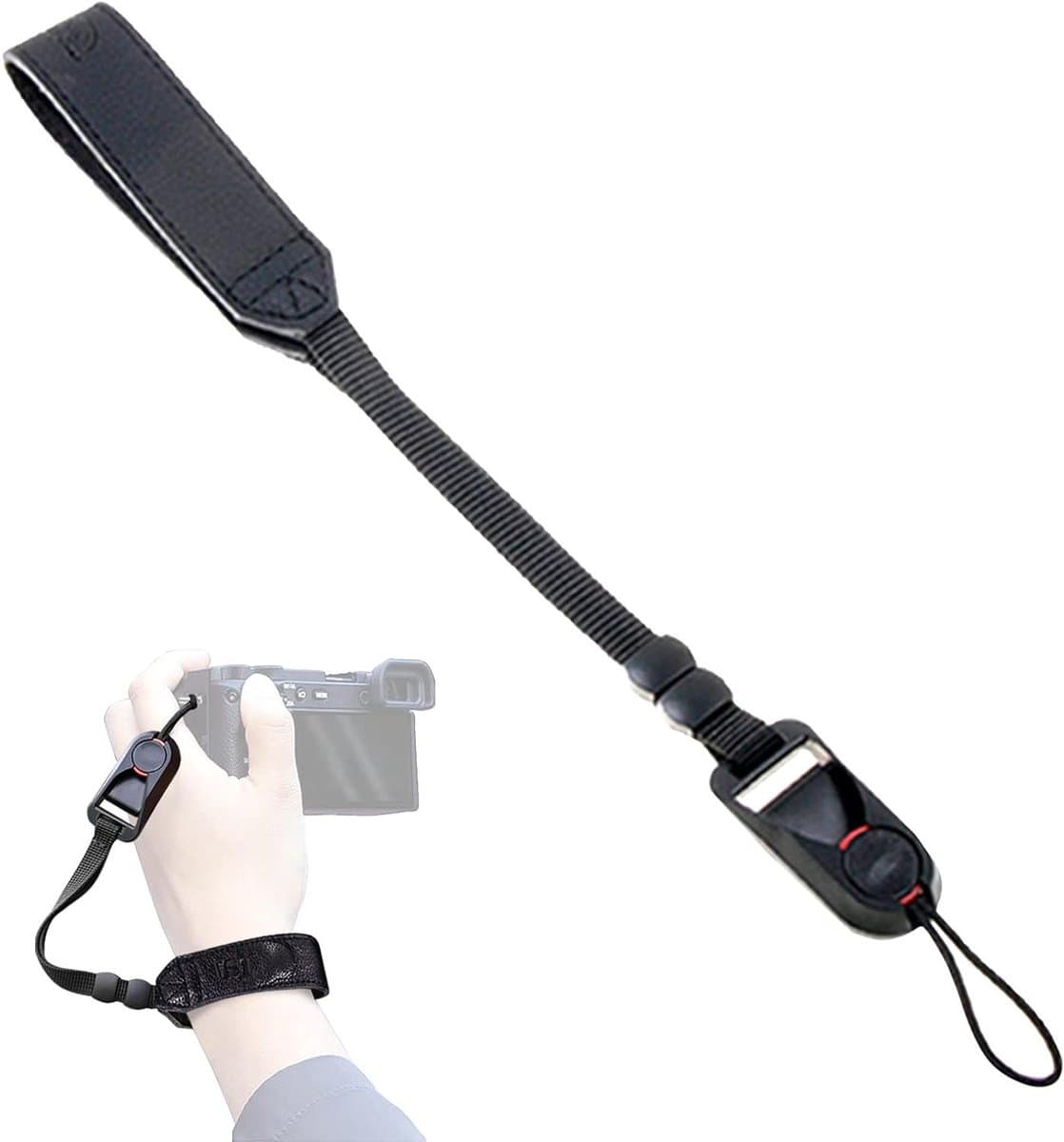 Allecta - Polsband voor camera met snelsluitgespset - Echt leer - DSLR - Zwart - 30 cm