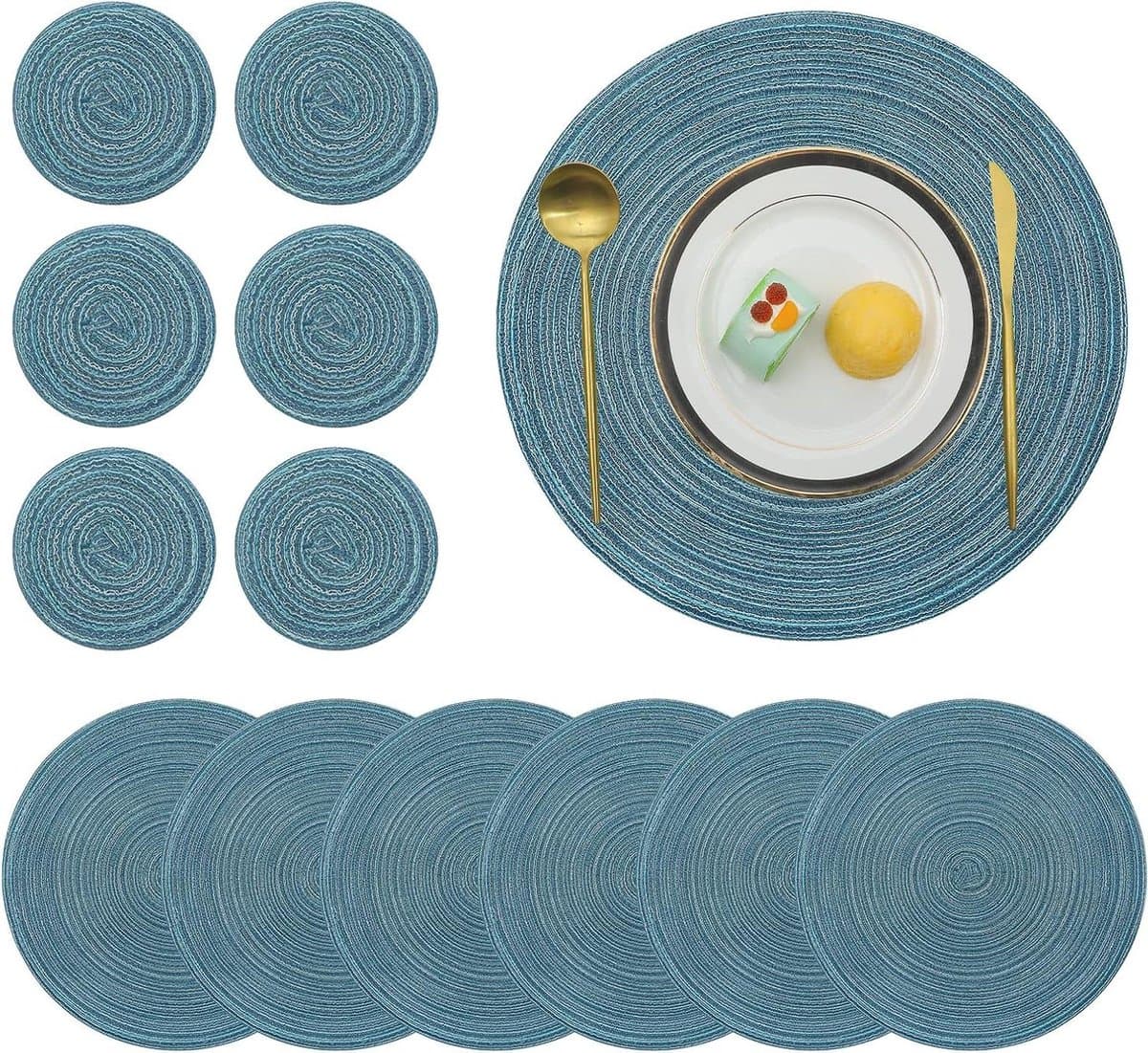 Tafel Placemats en Coaster Sets - 6 Ronde Katoenen Diner Tafel Matten - Anti Slip Hittebestendig - Gemakkelijk Schoon te Maken
