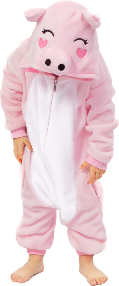 KIMU® Onesie Varken Pakje - Maat 74-80 - Varkenspak Kostuum Roze Big Pak - Peuter Boxpakje Jumpsuit Pyjama Huispak Jongen Meisje Fleece Zwijn Festival