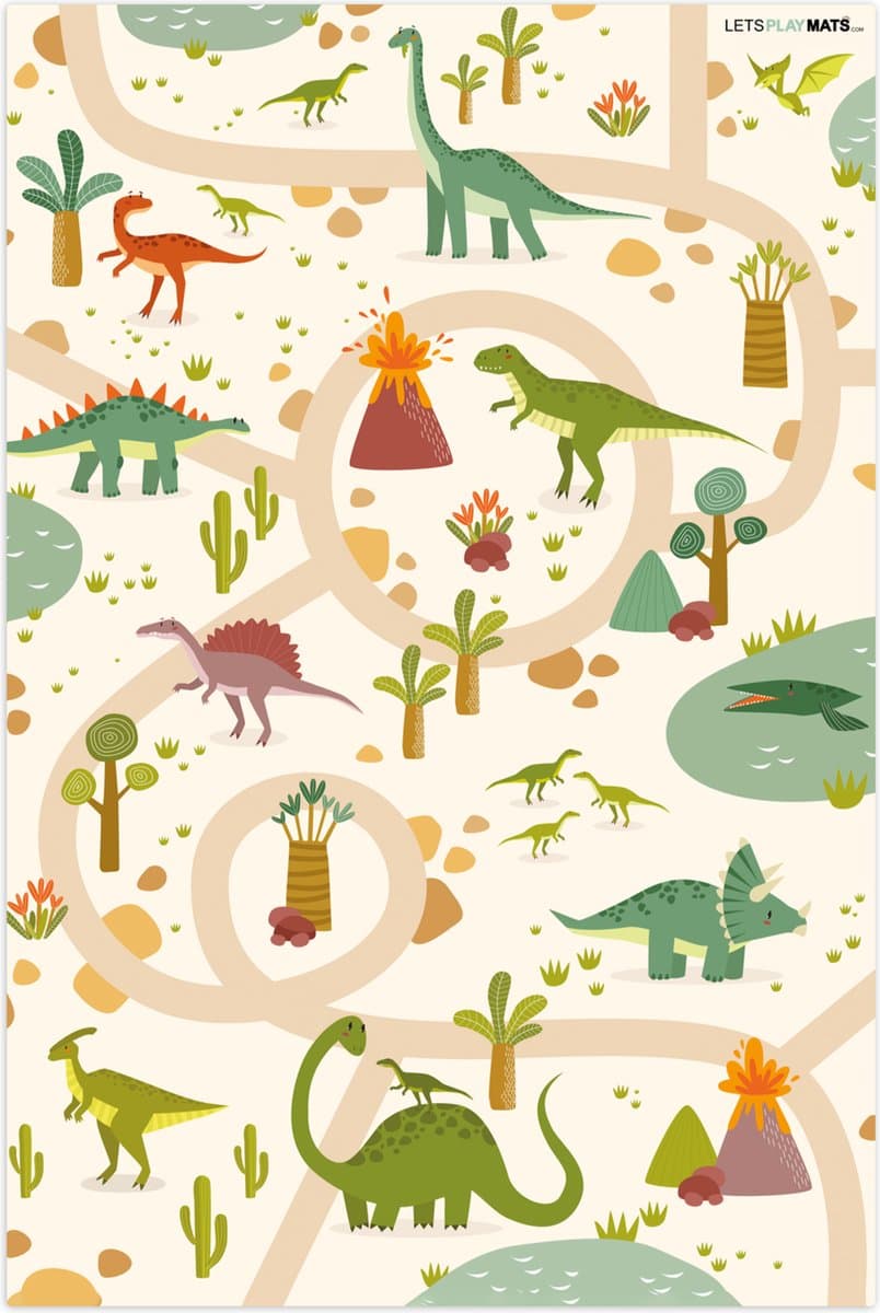 LetsPlaymats® Speelmat baby kinderen - Dino - Groen - Natuur - Kinderen - Design - Speelkleed van vinyl – Speeltapijt - Antislip - 70x105 cm