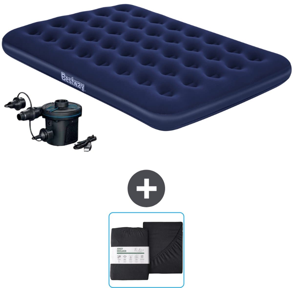 Bestway luchtbed - Twijfelaar - 137 x 191 x 22 cm - Blauw - Inclusief pomp en Hoeslaken