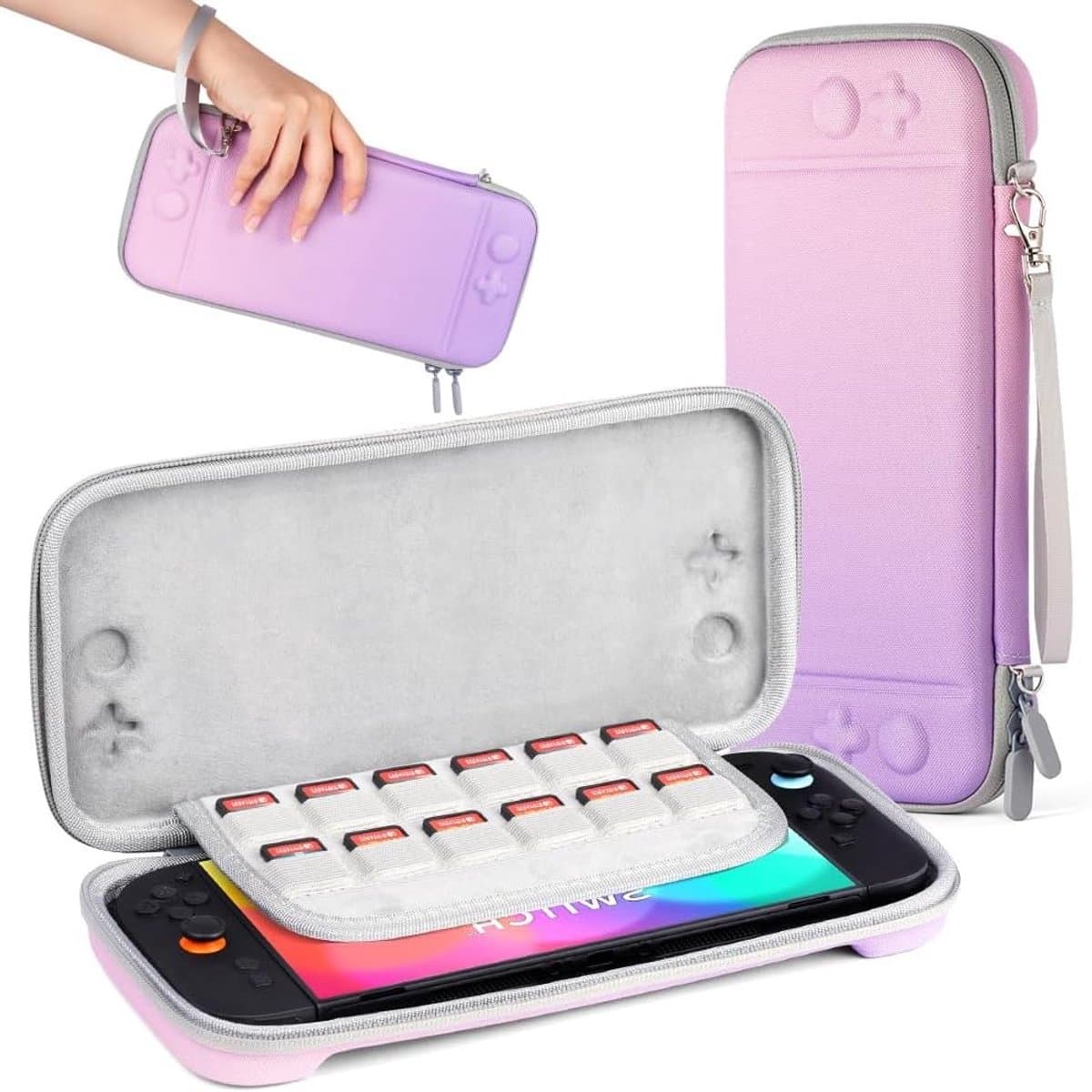 Tasje voor Nintendo Switch 2 met 12 Kaartensteckplaatsen en Robuuste 600D Polyester Bescherming - Lilac