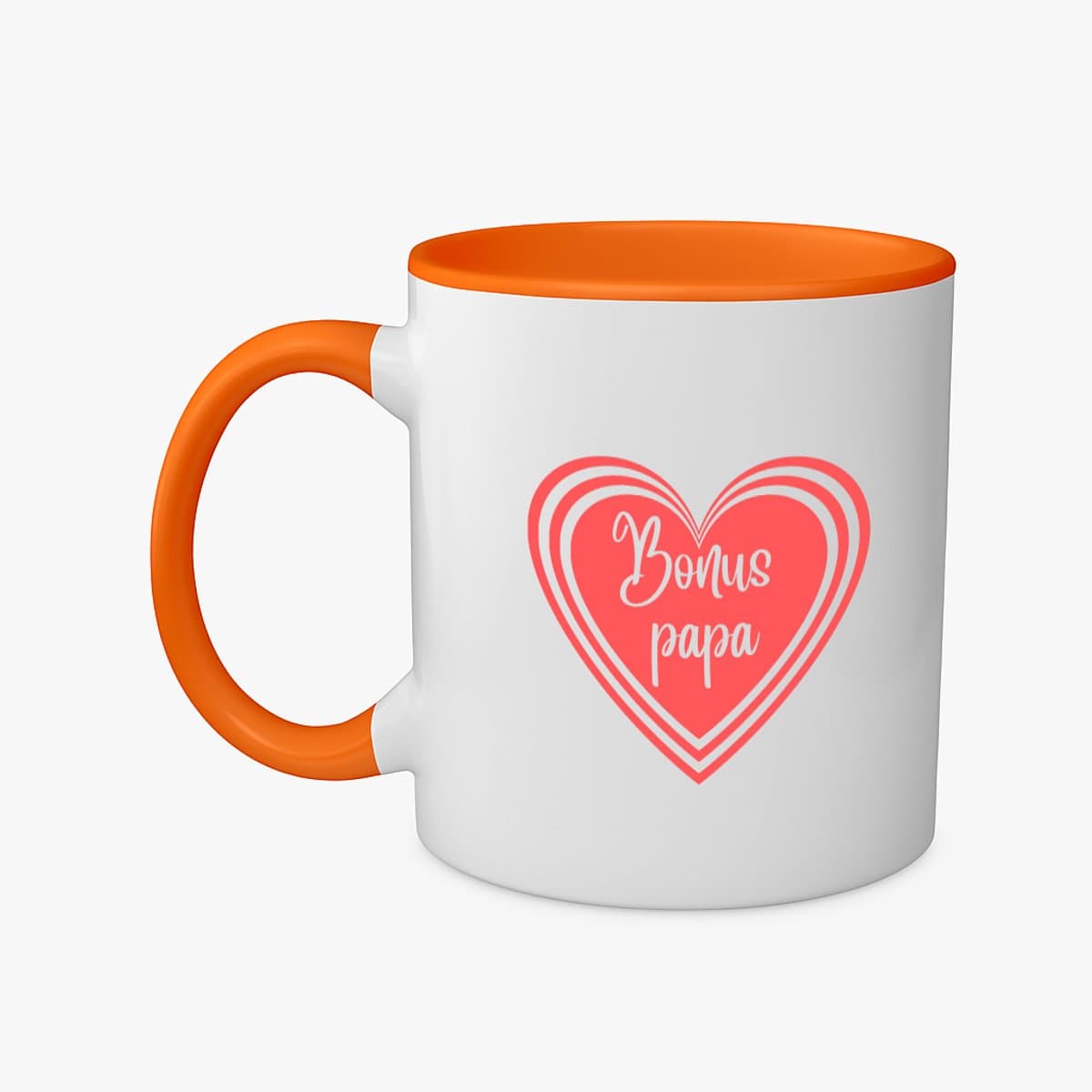 Hacebo® - Bonus papa in koraalrood hart koffiebeker oranje - Papa - Lieve bonuspapa - thee mok - koffie beker - Vaderdag cadeautje - Cadeau voor papa - Verjaardag - Geschenk - Cadeau - Gift - koffiemok - 350 ML inhoud