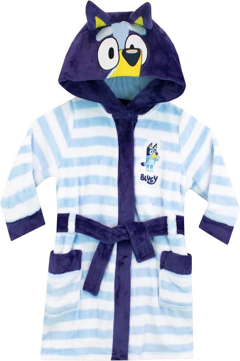 Kinder Badjas Jongen Met Capuchon en Bluey Oortjes - Zacht Fleece Kamerjas
