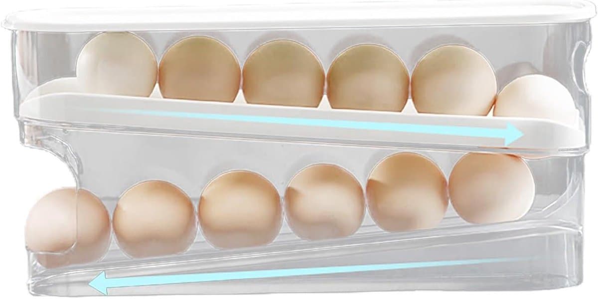 Koelkast Eierrek - Eierdispenser Bak - Eieren Organiseren - Automatische Rollende Dispenser - 32 x 26 x 10 cm - Wit