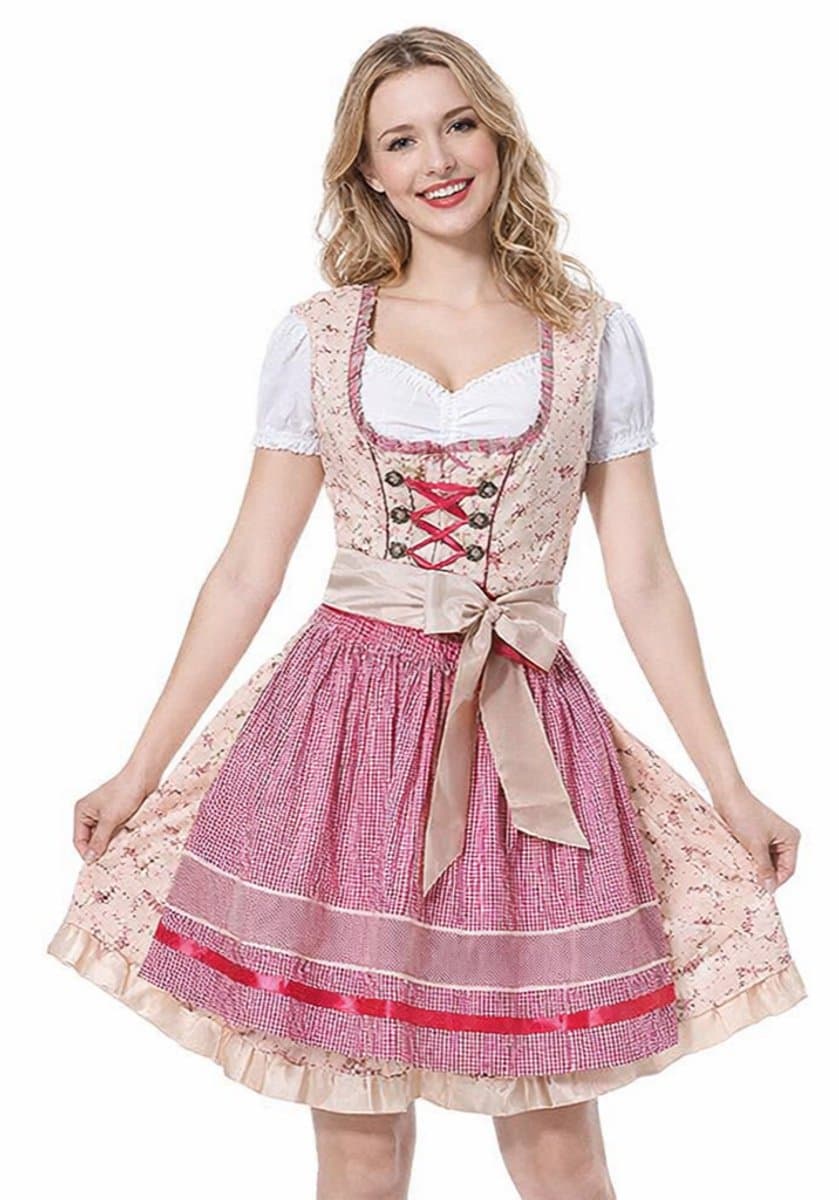 Dirndl Lorelei 3 delig Volwassenen Vrouwen Licht Roze Oktoberfest Maat 34