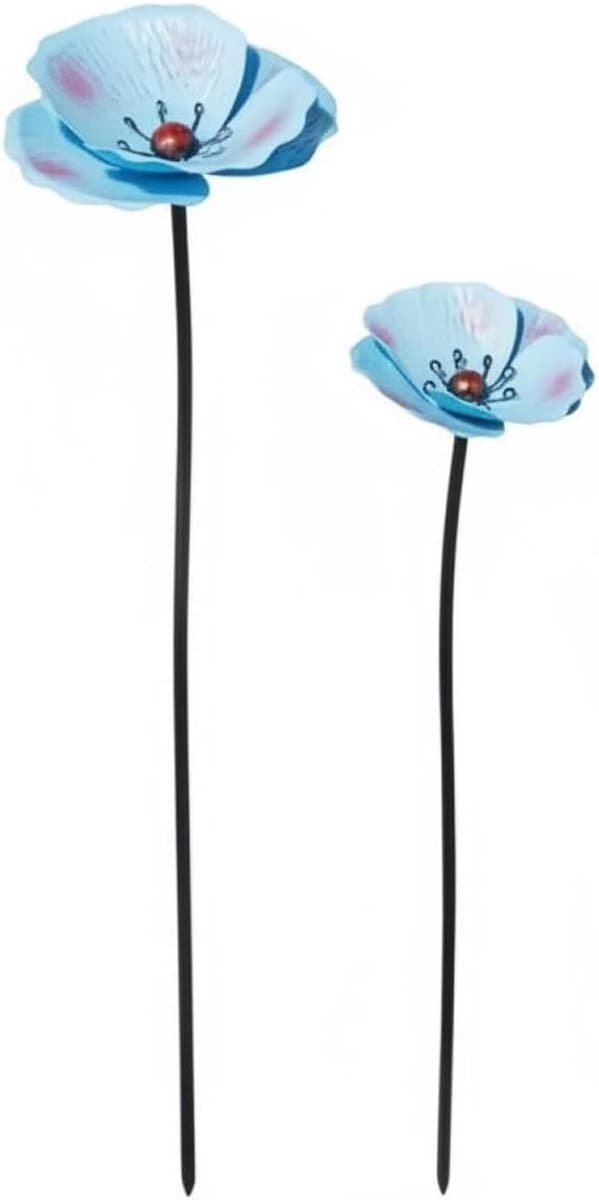 Metalen bloemen - Tuindecoratie set - Tuin versieren - Duurzaam metaal - 2 stuks - Hemelsblauw