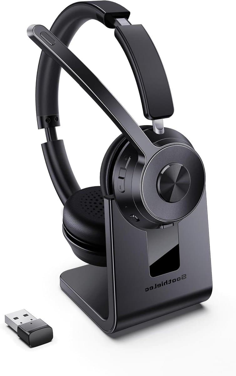 Draadloze Headset - Bluetooth Headset PC - Heldere Gesprekken Voeren - AI-ruisonderdrukking Microfoon - 40 Uur Batterij - Zwart