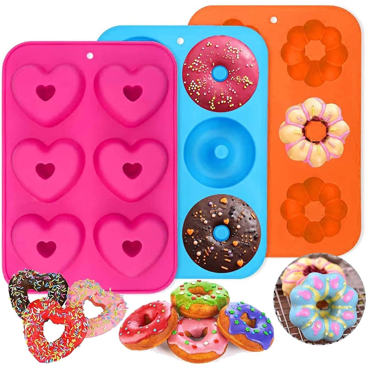 Virtubuy - Doughnut Moulds - Silicone Bakvorm - Non-Stick Coating - 6 Cavities - Oven en Vaatwasser Bestendig - Voor Taarten en Muffins - Kleur: Groen