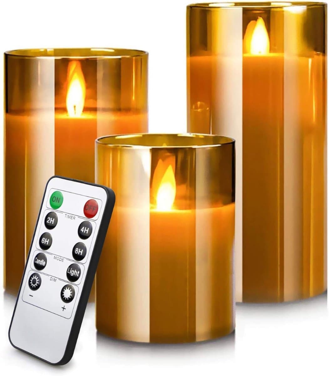 YOR® LED Kaarsen Oplaadbaar - Nep Kaarsen - Goud - 11cm x 30cm x 19cm