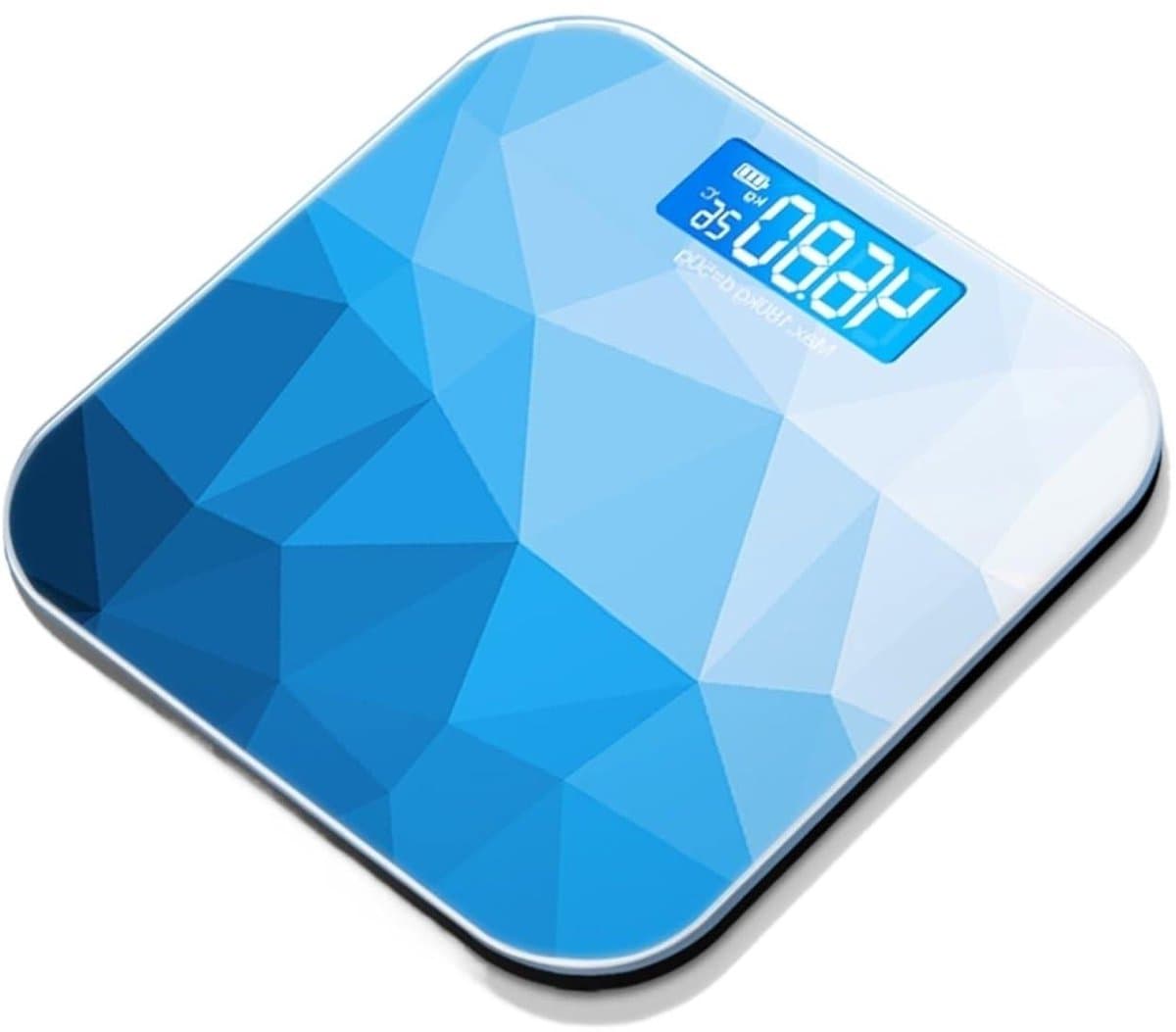 Digitale Personenweegschaal - Badkamerweegschaal Lichaamsgewicht - Gezondheid Monitoren - Groot LED Scherm - 180 kg - Blauw