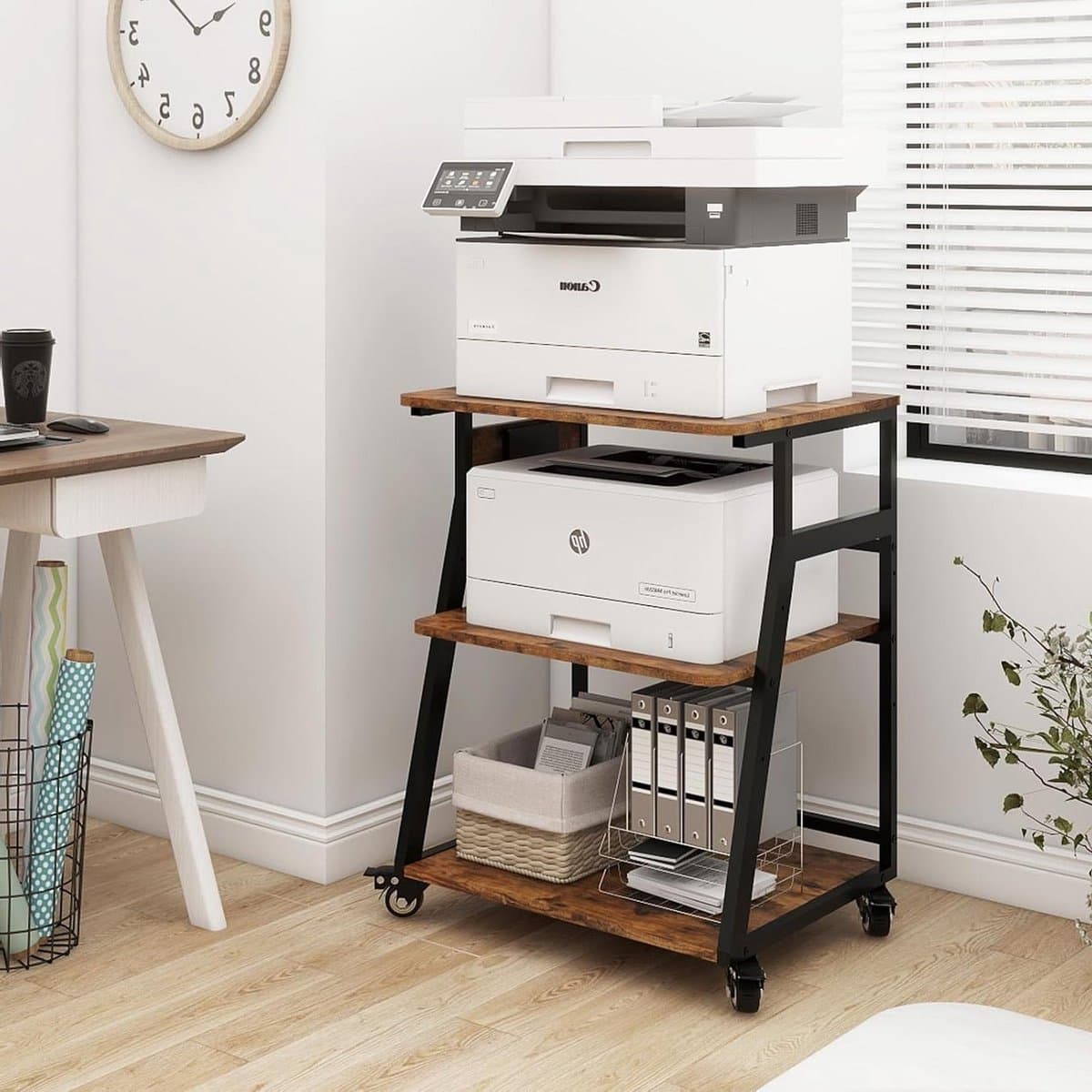 Printer Stand - Printer Tafel - Opbergen Kantoor - Met Laadstation - 60 x 50 cm - Retro
